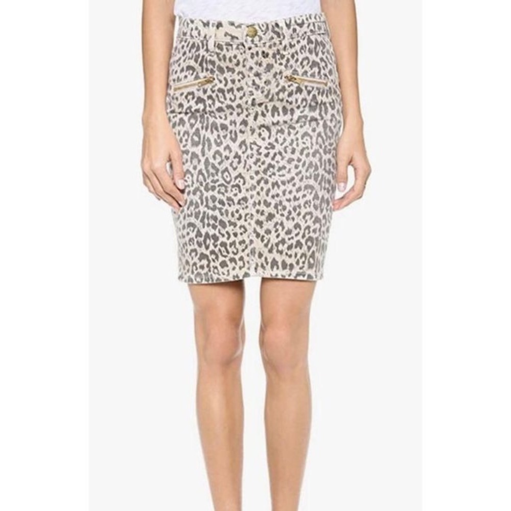 Current/Elliott Beige Stone Leopard Print Soho Zip Stiletto Pencil Skirt EUC 26